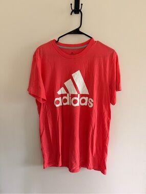adidas Coral Red Tee with White Trefoil Logo